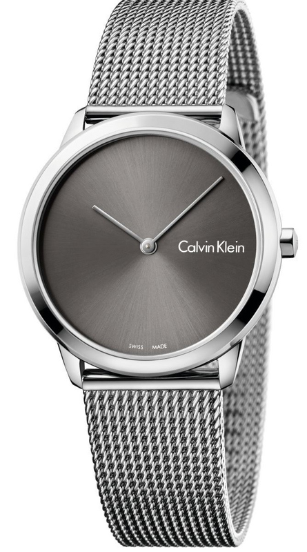 Buy Shop Calvin Klein Minimal Grey Dial Silver Mesh Bracelet Watch for Men - K3M22124 USA Online