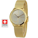 Buy Shop Calvin Klein Minimal Silver Dial Gold Mesh Bracelet Watch for Women - K3M22526 USA Online