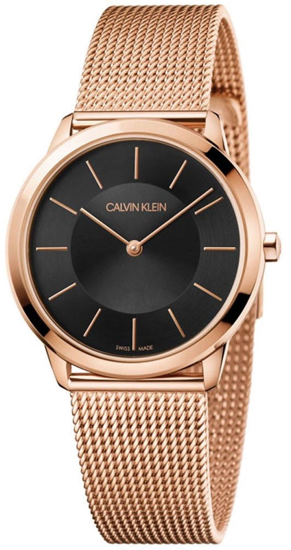 Buy Shop Calvin Klein Minimal Black Dial Rose Gold Mesh Bracelet Watch for Women - K3M2262Y USA Online