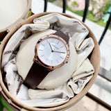 Buy Shop Calvin Klein Minimal White Dial Brown Leather Strap Watch for Women - K3M226G6 USA Online