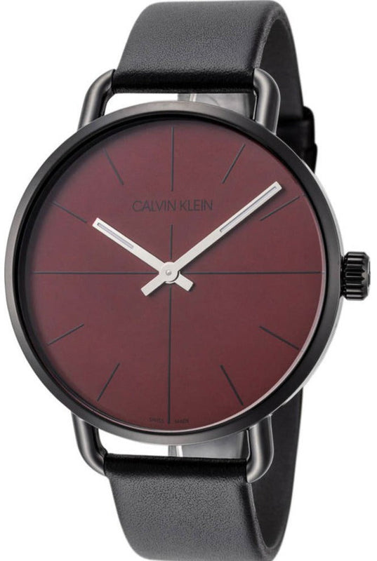 Buy Shop Calvin Klein Even Maroon Dial Black Leather Strap Watch for Men - K7B214CP USA Online