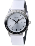 Buy Shop Calvin Klein Steady Silver Dial White Leather Strap Watch for Women - K7Q211L6 USA Online