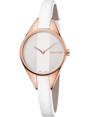 Buy Shop Calvin Klein Rebel White Grey Dial White Leather Strap Watch for Women - K8P236L6 USA Online