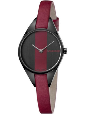 Buy Shop Calvin Klein Rebel Red Black Dial Red Leather Strap Watch for Women - K8P237U1 USA Online