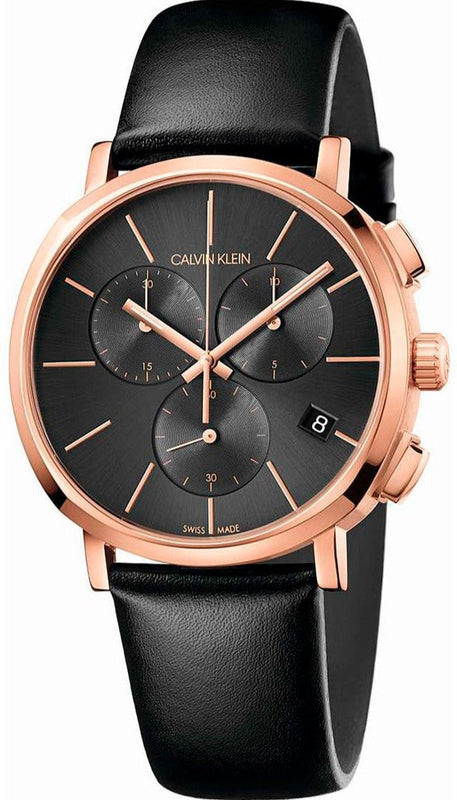 Buy Shop Calvin Klein Posh Grey Dial Black Leather Strap Watch for Men - K8Q376C3 USA Online