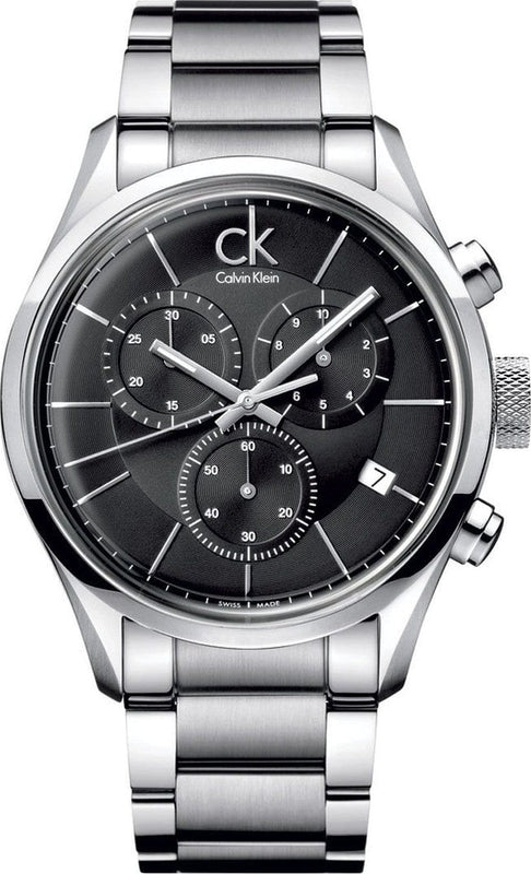 Buy Shop Calvin Klein Masculine Chronograph Black Dial Silver Steel Strap Watch for Men - K2H27104 USA Online