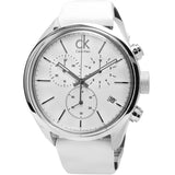 Buy Shop Calvin Klein Masculine Chronograph White Dial White Leather Strap Watch for Men - K2H27101 USA Online