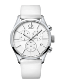 Buy Shop Calvin Klein Masculine Chronograph White Dial White Leather Strap Watch for Men - K2H27101 USA Online