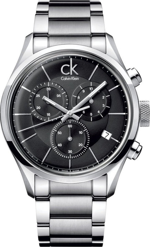 Buy Shop Calvin Klein Masculine Chronograph Black Dial Silver Steel Strap Watch for Men - K2H27104 USA Online