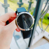 Buy Shop Calvin Klein Minimal Black Dial Black Leather Strap Watch for Men - K3M221CS USA Online