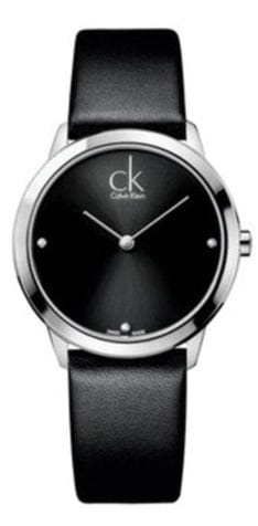 Buy Shop Calvin Klein Minimal Black Dial Black Leather Strap Watch for Women - K3M231C4 USA Online