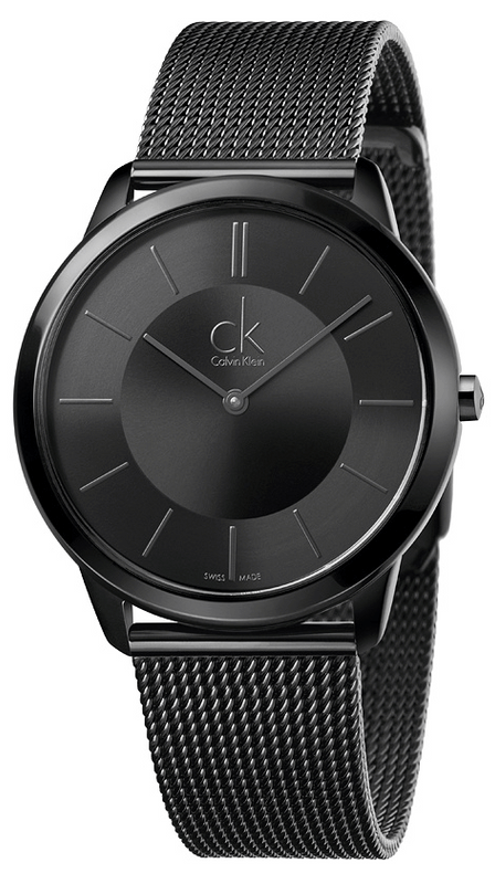 Buy Shop Calvin Klein Minimal Black Dial Black Mesh Bracelet Watch for Men - K3M214B1 USA Online