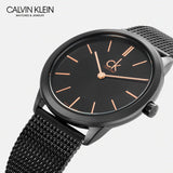 Buy Shop Calvin Klein Minimal Black Dial Black Mesh Bracelet Watch for Women - K3M22421 USA Online