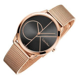 Buy Shop Calvin Klein Minimal Black Dial Rose Gold Mesh Bracelet Watch for Men - K3M21621 USA Online
