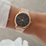 Buy Shop Calvin Klein Minimal Black Dial Rose Gold Mesh Bracelet Watch for Men - K3M22621 USA Online