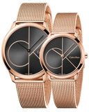 Buy Shop Calvin Klein Minimal Black Dial Rose Gold Mesh Bracelet Watch for Men - K3M22621 USA Online