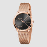 Buy Shop Calvin Klein Minimal Black Dial Rose Gold Mesh Bracelet Watch for Men - K3M22621 USA Online
