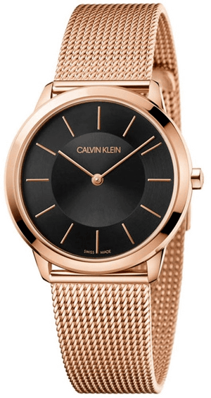 Buy Shop Calvin Klein Minimal Black Dial Rose Gold Mesh Bracelet Watch for Women - K3M2262Y USA Online