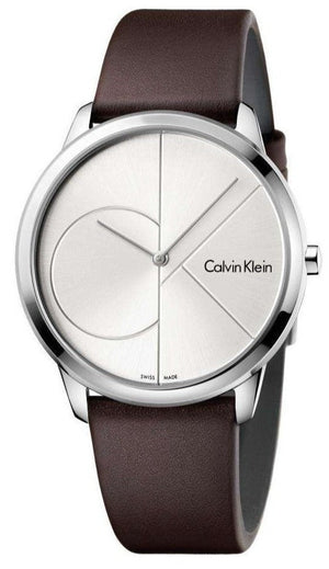 Buy Shop Calvin Klein Minimal Silver Dial Brown Leather Strap Watch for Men - K3M211G6 USA Online