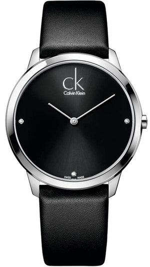 Buy Shop Calvin Klein Minimal Diamonds Black Dial Black Leather Strap Watch for Men - K3M211CS USA Online