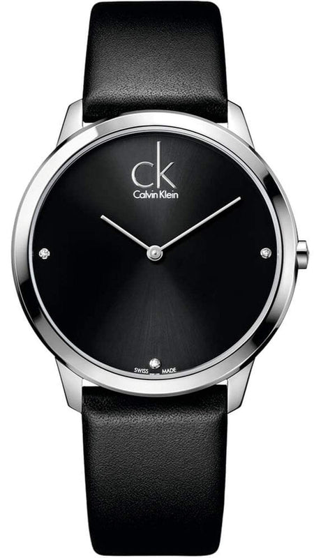 Buy Shop Calvin Klein Minimal Diamonds Black Dial Black Leather Strap Watch for Men - K3M211CS USA Online