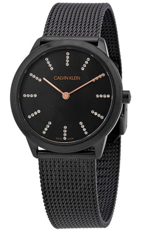 Buy Shop Calvin Klein Minimal Diamonds Black Dial Black Mesh Bracelet Watch for Women - K3M22X2X USA Online