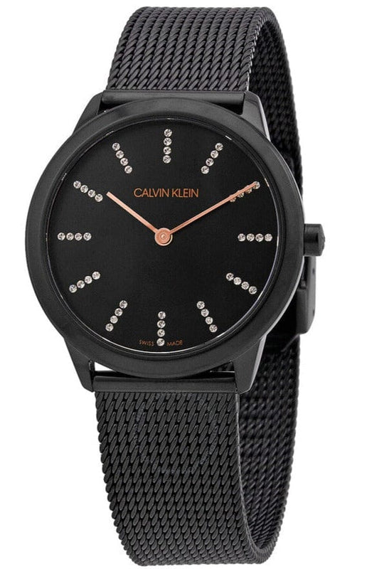 Buy Shop Calvin Klein Minimal Diamonds Black Dial Black Mesh Bracelet Watch for Women - K3M22X2X USA Online