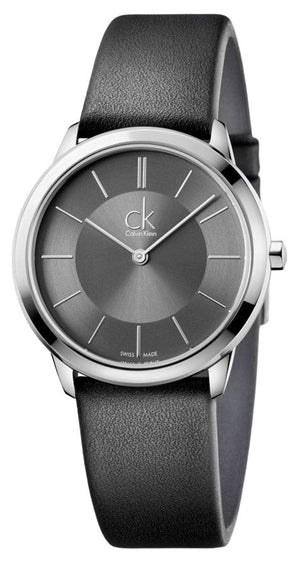 Buy Shop Calvin Klein Minimal Grey Dial Black Leather Strap Watch for Men - K3M221C4 USA Online