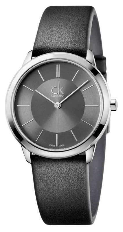 Buy Shop Calvin Klein Minimal Grey Dial Black Leather Strap Watch for Men - K3M221C4 USA Online