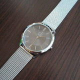 Buy Shop Calvin Klein Minimal Grey Dial Silver Mesh Bracelet Watch for Men - K3M21124 USA Online