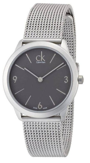 Buy Shop Calvin Klein Minimal Grey Dial Silver Mesh Bracelet Watch for Men - K3M52154 USA Online