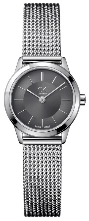 Buy Shop Calvin Klein Minimal Grey Dial Silver Mesh Bracelet Watch for Women - K3M23124 USA Online