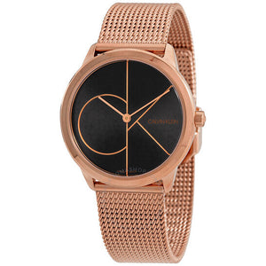 Buy Shop Calvin Klein Minimal Black Dial Rose Gold Mesh Bracelet Watch for Men - K3M22621 USA Online