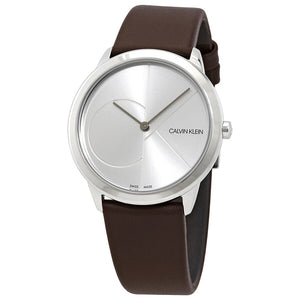 Buy Shop Calvin Klein Minimal Silver Dial Brown Leather Strap Watch for Men - K3M221G6 USA Online