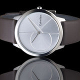 Buy Shop Calvin Klein Minimal Silver Dial Brown Leather Strap Watch for Men - K3M211G6 USA Online