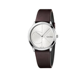 Buy Shop Calvin Klein Minimal Silver Dial Brown Leather Strap Watch for Men - K3M221G6 USA Online