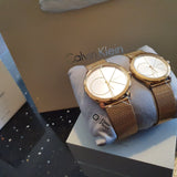Buy Shop Calvin Klein Minimal Silver Dial Gold Mesh Bracelet Watch for Women - K3M22526 USA Online