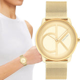 Buy Shop Calvin Klein Minimal Silver Dial Gold Mesh Bracelet Watch for Women - K3M22526 USA Online