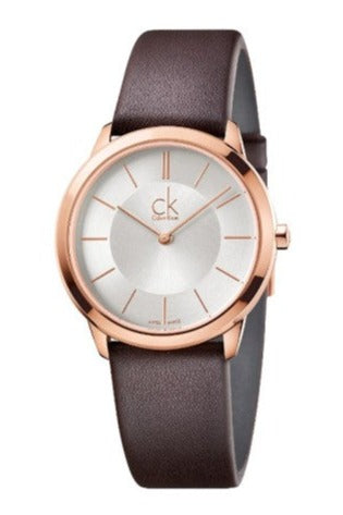 Buy Shop Calvin Klein Minimal White Dial Brown Leather Strap Watch for Men - K3M216G6 USA Online