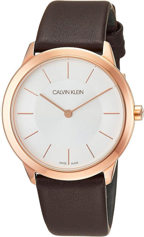Buy Shop Calvin Klein Minimal White Dial Brown Leather Strap Watch for Women - K3M226G6 USA Online