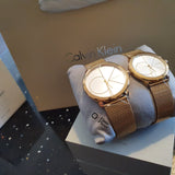 Buy Shop Calvin Klein Minimal White Dial Gold Mesh Bracelet Watch for Men - K3M21526 USA Online