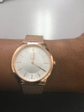 Buy Shop Calvin Klein Minimal White Dial Rose Gold Mesh Bracelet Watch for Women - K3M22626 USA Online
