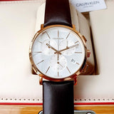 Buy Shop Calvin Klein Posh Chronograph White Dial Brown Leather Strap Watch for Men - K8Q376G6 USA Online