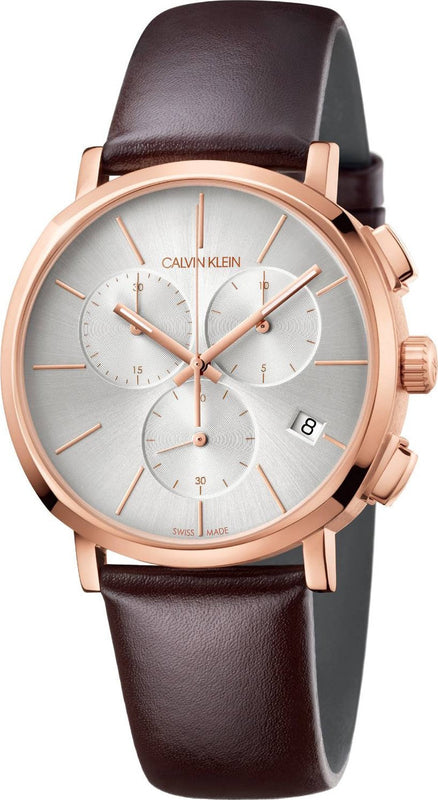 Buy Shop Calvin Klein Posh Chronograph White Dial Brown Leather Strap Watch for Men - K8Q376G6 USA Online