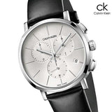Calvin Klein Posh Silver Dial Black Leather Strap Watch for Men - K8Q371C6