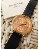Buy Shop Calvin Klein Post Minimal Chronograph Rose Gold Dial Black Leather Strap Watch for Men - K7627201 USA Online