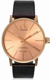 Buy Shop Calvin Klein Post Minimal Rose Gold Dial Black Leather Strap Watch for Men - K7621201 USA Online