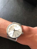 Buy Shop Calvin Klein Post Minimal Silver Dial Black Leather Strap Watch for Men - K7621192 USA Online