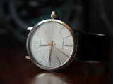Buy Shop Calvin Klein Post Minimal Silver Dial Black Leather Strap Watch for Men - K7621192 USA Online