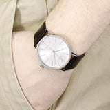 Buy Shop Calvin Klein Post Minimal Silver Dial Black Leather Strap Watch for Men - K7621192 USA Online
